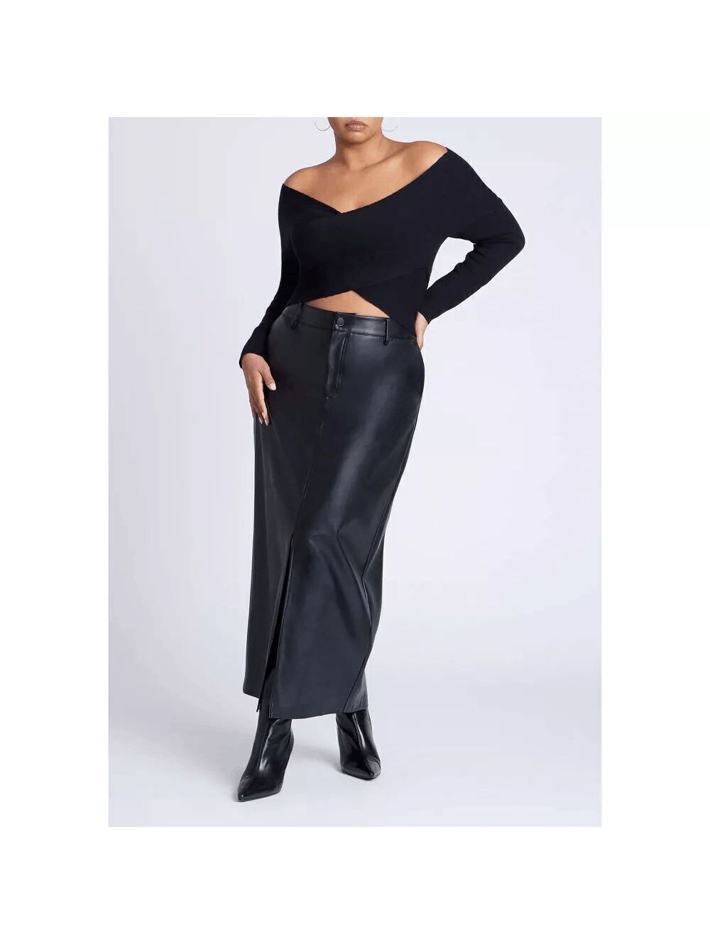 ELOQUII Black Wrap-Front Cropped Sweater Plus Size 26/28 Balletcore